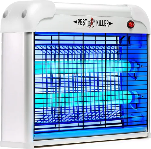 Vista 2 de Exterminador eléctrico de insectos para interiores, 2800 V potente asesino de insectos voladores con atracción de luz azul de 20 W, máquina de 2800