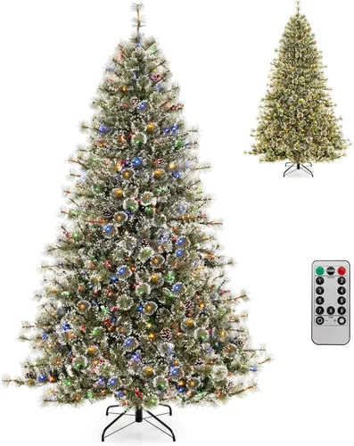 Vista 9 de Goplus Árbol de Navidad de 6 pies preiluminado artificial, árbol de Navidad con bisagras con conector de alimentación rápida de 360°, 350 luces LED