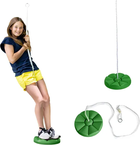 Vista 12 de Squirrel Products Columpio de árbol de disco azul resistente con cuerda para jugar al aire libre, fácil adición de bricolaje al juego o árbol