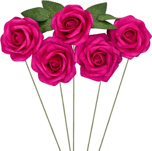 Vista 53 de 100 rosas artificiales, color rosa, champán