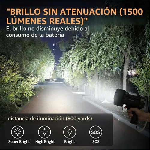 Vista 3 de BUYSIGHT Turbo 2000000LM - Linterna recargable con foco IP67, resistente a los impactos, soporte plegable, filtro rojo, impermeable, lámpara de caza