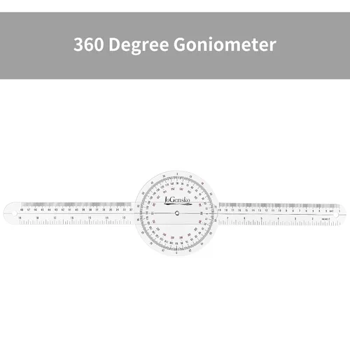 Vista 5 de Goniómetro de 12 pulgadas para uso ortopédico, goniómetro de plástico de gran tamaño de 360 grados, regla transportadora angular de terapia física