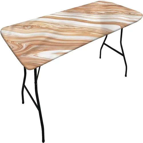 Vista 4 de XISUNYA Mantel de poliéster elástico con diseño de mármol, mantel rectangular de 24 x 36 pulgadas para mesa plegable de 3 pies, mantel ajustable