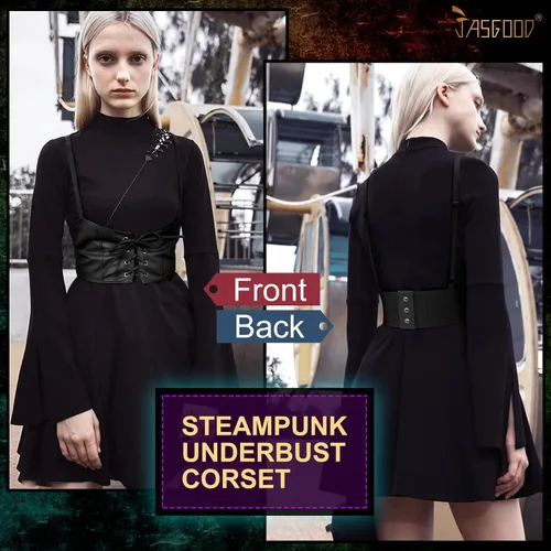 Vista 3 de JASGOOD Cinturón de piel sintética para mujer, cinturón de corsé Steampunk para Halloween