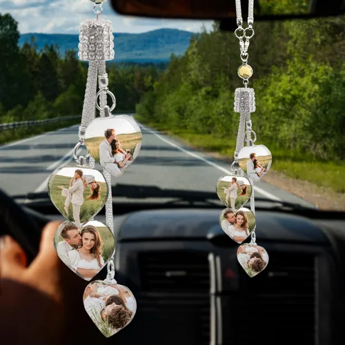 Vista 10 de WERWAES Los accesorios personalizados personalizados del espejo retrovisor del coche personalizan el colgante colgante de cristal de la foto