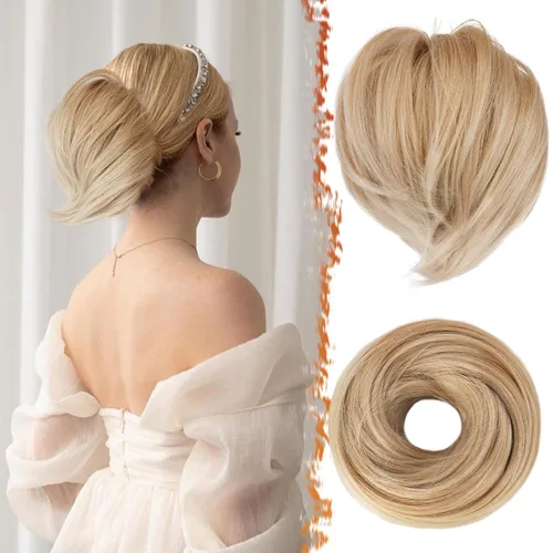 Vista 10 de BARSDAR Extensiones de Moño de Cabello Liso - Extensiones de Moño de Cola de Caballo Corta y Lisa para Mujeres, Coleteros de Moño de Cabello