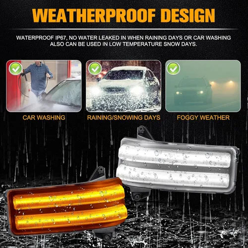 Vista 13 de Gempro Luces LED Secuenciales Ámbar de Espejo Lateral Marcador Señales de Giro Luces Blancas de Estacionamiento y Carga Switchback Lámparas