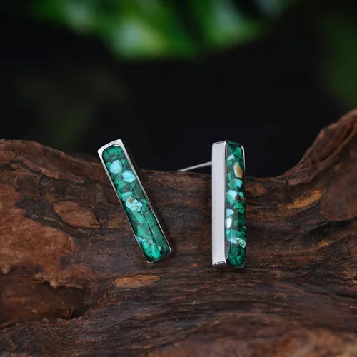 Vista 4 de Aretes de barra de piedras preciosas para mujer, delicados aretes de sodalita de malaquita turquesa y cristal curativo natural, aretes de barra