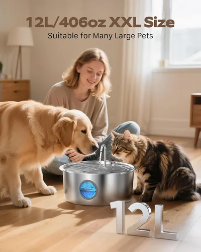 Vista 3 de Fuente de agua para mascotas para perros grandes: fuente de agua de metal para perros, fuentes silenciosas para gatos grandes para beber, fuente