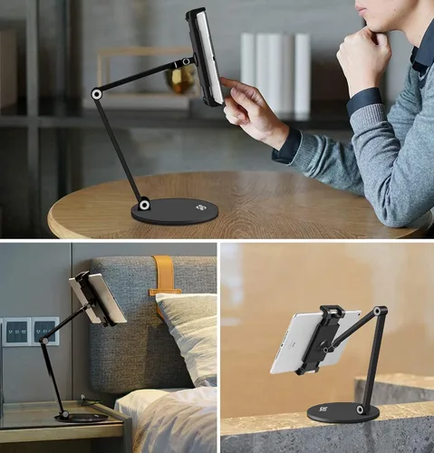 Vista 6 de KABCON Soporte para tableta, ajuste ajustable giratorio de 360°, multiángulo, nivel de ojo, de aluminio, sólido, brazo largo, para iPad Series