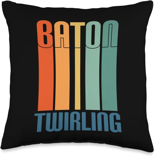 Vista 4 de Baton Twirling Retro Vintage 70s Design Twirlers Kids 1970s Throw Pillow