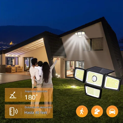 Vista 5 de Lámpara solar con sensor de 4 cabezales, sensor de movimiento para exteriores, 3000 lm, 283 LED, 6500 K, sensor de movimiento, IP65 impermeable