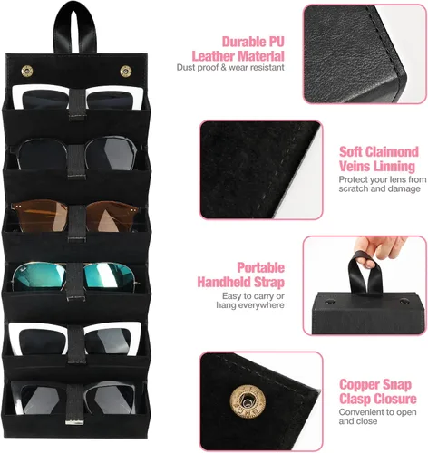 Vista 3 de MoKo - Organizador de gafas de sol con 5 ranuras, estuche de viaje para gafas de sol portátil, estuche de almacenamiento para mujeres y hombres