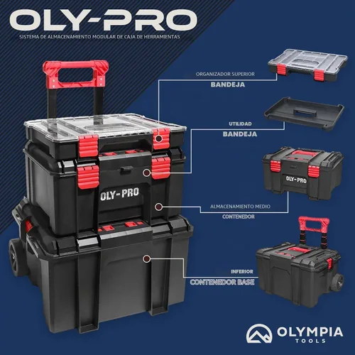 Vista 2 de Sistema modular de almacenamiento de cajas de herramientas – 250 libras de polietileno de alta densidad de plástico resistente, mango de metal