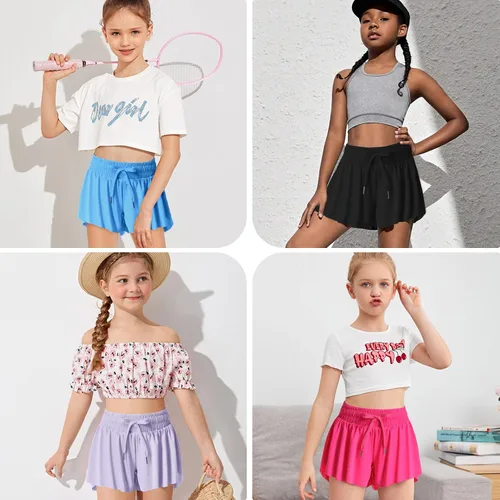 Vista 5 de Paquete de 2 pantalones cortos de mariposa para niños y niñas, pantalones cortos holgados con bolsillo 2 en 1, pantalones cortos deportivos