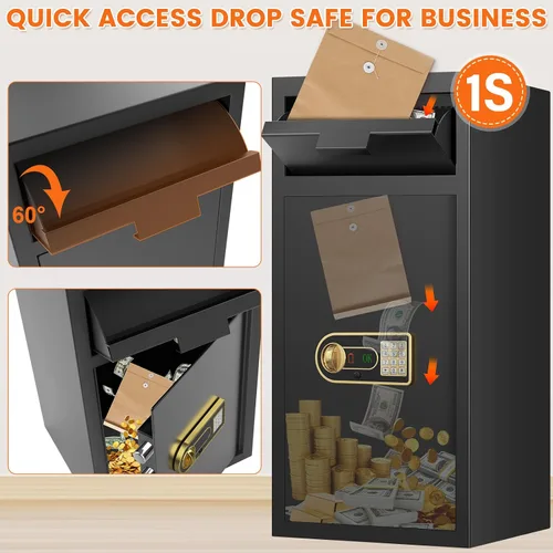 Vista 9 de 7.5 pies cúbicos Caja de seguridad extra grande a prueba de fuego para negocios, caja fuerte de depósito antirrobo con ranura de caída, teclado