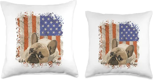 Vista 3 de The French Bulldog Patriot Co. Almohada patriótica con diseño de bulldog francés con bandera estadounidense, 16 x 16 pulgadas, multicolor