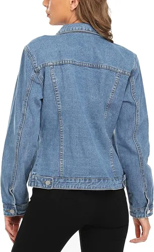 Vista 4 de MISS MOLY Chaqueta de mezclilla para mujer, con botones, manga larga, básica, moderna, con bolsillos