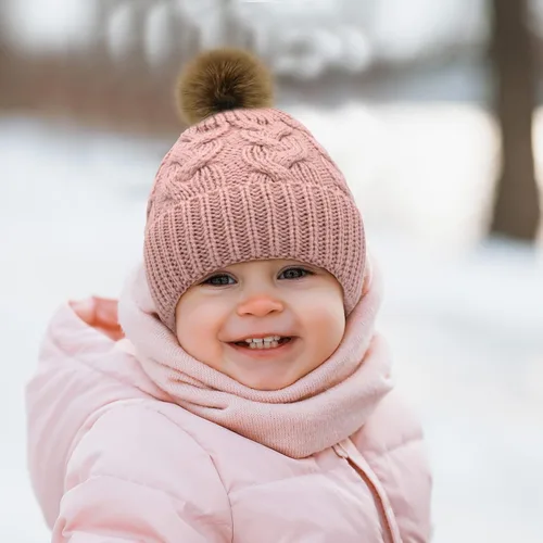 Vista 5 de Olreco Gorro de invierno para bebé, gorro de invierno para niños, gorro de invierno para niñas y niños, gorro de punto con pompones