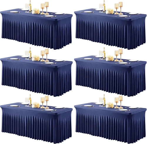 Vista 30 de Paquete de 2 manteles color azul bebé para mesa rectangular de 4 pies, manteles de elastano elásticos de 4 pies, falda blanca rectangular para baby