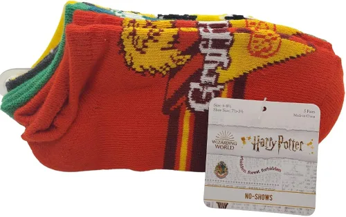 Vista 2 de Harry Potter Paquete de 5 calcetines invisibles para niños o niñas, 3 opciones de patrón, personajes y casas de Hogwarts, talla 6-8.5