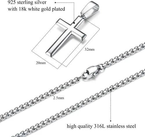 Vista 3 de Jstyle Collar de cruz para hombre, colgante de cruz de plata de ley con cadena Rolo para hombres y mujeres, 16-24 pulgadas, Circonia cúbica