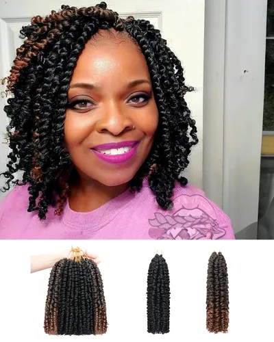 Vista 26 de Paquete de 8 paquetes de cabello de ganchillo súper corto de 6 pulgadas para mujeres negras y niños, extensiones de cabello pretrenzado suave