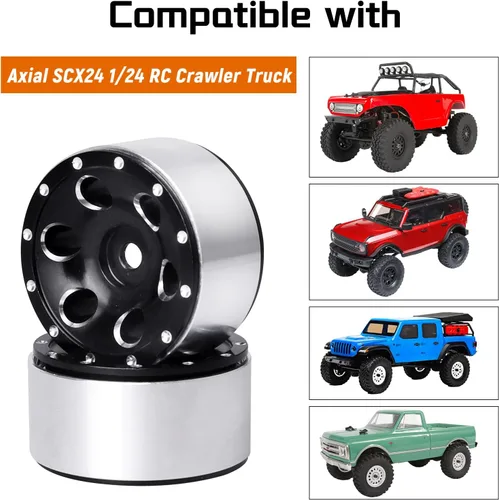 Vista 3 de 1.0 Beadlock Wheels 1" Micro llantas de rueda para todos 1/24 Escala Axial SCX24 RC Crawler Car Upgrades Accesorios