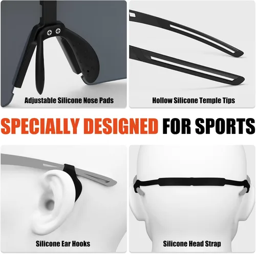 Vista 5 de X-TIGER Gafas de ciclismo polarizadas con 5 lentes intercambiables, MTB para ciclismo, béisbol, carrera, lentes deportivos para hombres y mujeres
