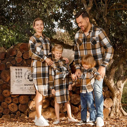 Vista 2 de PATPAT Conjuntos familiares a juego para mamá y yo, vestidos de falda y camisa a cuadros para parejas, conjuntos de manga larga con bolsillos