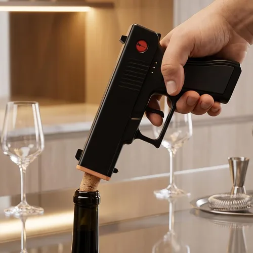 Vista 7 de Abridor de botellas de sacacorchos de vino con pistola eléctrica, batería inalámbrica con base de funda recargable, abre automáticamente vinos Negro
