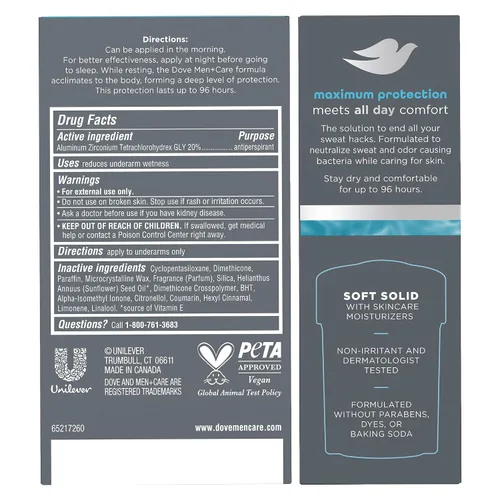 Vista 2 de Dove Desodorante para hombres+Care, antitranspirante de protección clínica 96H, Clean Comfort, paquete de 3 – Prescription Strength Protección