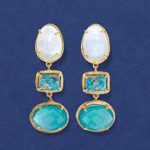 Vista 4 de Ross-Simons Aretes colgantes de varias piedras preciosas en oro de 18 quilates sobre ley Gema multi