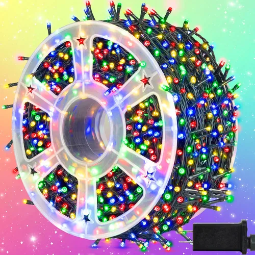 Vista 11 de kemooie 500 luces LED de Navidad rosadas, luces de Navidad de 164 pies para exteriores, enchufables, impermeables, con 8 modos de parpadeo
