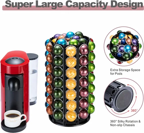 Vista 3 de FlagShip Vertuo - Soporte para carrusel para cápsulas con capacidad para más de 100 cápsulas, color negro Maximize Save Space Heavy Duty 360°
