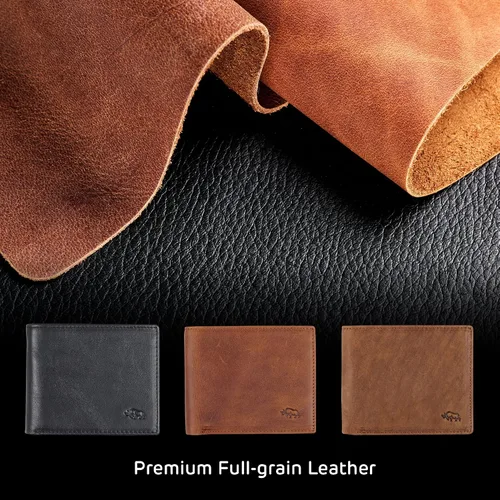 Vista 3 de WITH LOVE Cartera plegable para hombre, organizador de dinero, tarjetero, cuero de grano completo, bloqueo RFID, accesorio esencial para hombre