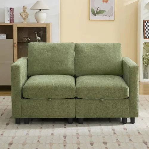 Vista 38 de WUTUTUEE Sofá biplaza modular de 58 pulgadas, sofá biplaza moderno de 2 plazas con almacenamiento, sofá modular de felpilla para sala de estar, Beige