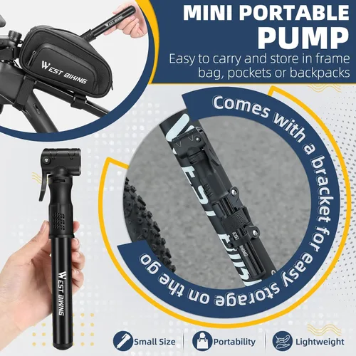 Vista 4 de Bomba de bicicleta Mini bomba de bicicleta – Bomba de ciclo de aleación de aluminio para válvula Presta y Schrader, bomba de neumáticos de bicicleta