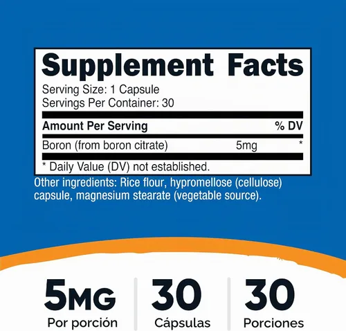 Vista 2 de Nutricost Cápsulas de boro de 5 mg, 30 cápsulas vegetarianas, sin gluten y sin OMG