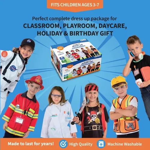 Vista 5 de Born Toys Disfraces de juego de simulación para niños de 3 a 7 años, juego de vestuario lavable para niños pequeños para jugar (6 en 1)