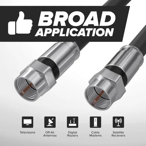 Vista 8 de Cable coaxial THE CIMPLE CO, 1 pie, para interior/exterior, Internet de alta velocidad, extensión para satélite, RG6, coaxial de doble blindaje