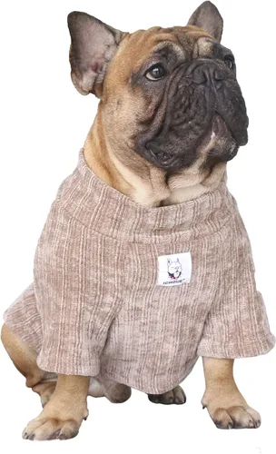 Vista 7 de iChoue - Ropa para mascotas, suéter de cuello alto de invierno para perros con cuello tortuga para Bulldog inglés, Boston Terrier, abrigo de pana