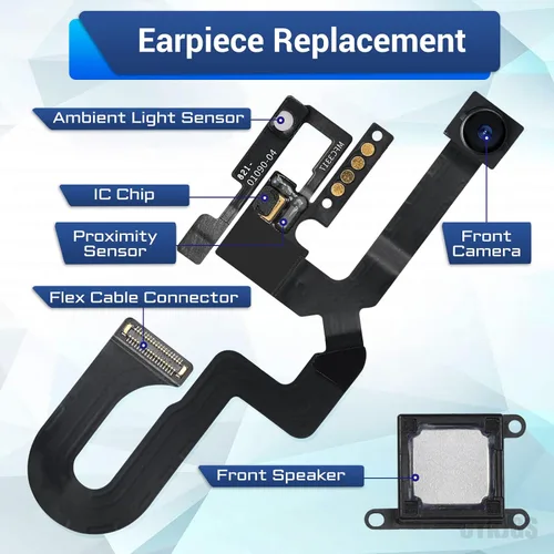 Vista 2 de Altavoz de repuesto para iPhone 8 Plus con cámara frontal OEM EarSpeaker Module with Proximity Sensor Microphone Part Ambient Light Fix Repair