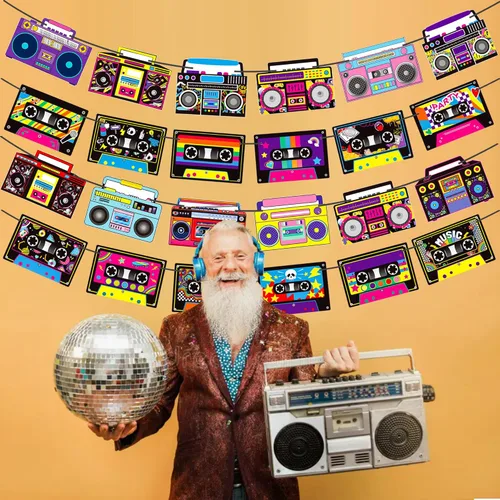 Vista 9 de Cinta de casete para fiestas, decoración de fiesta, 4 unidades de radio, boombox, decoración de fiesta de 1980, decoración de fiesta de hip hop