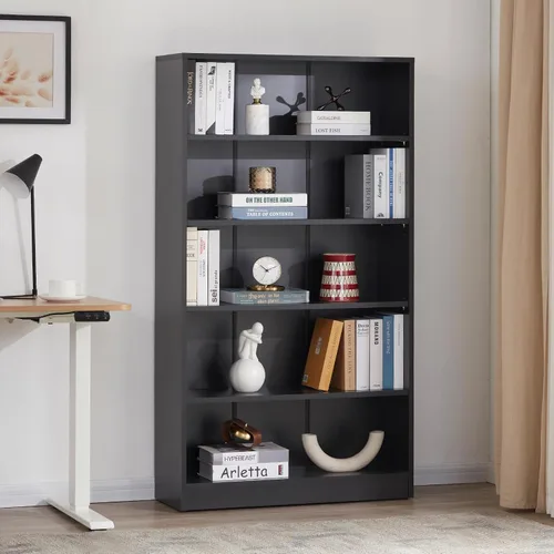 Vista 2 de Stary Estantería negra de 5 estantes de madera de 60 pulgadas de alto para dormitorio