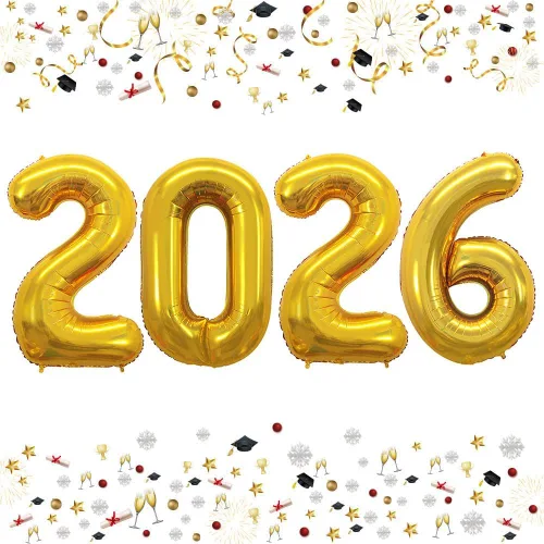 Vista 47 de GOER Globos de papel de aluminio 2026 para fiesta de Año Nuevo, suministros de fiesta, decoraciones de graduación (negro, 16 pulgadas)