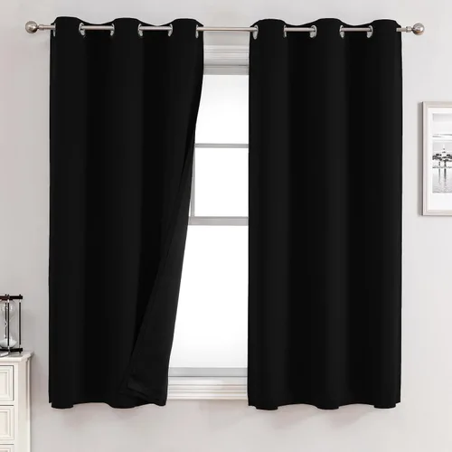 Vista 93 de ChrisDowa Cortinas 100% opacas de 63 pulgadas de largo para dormitorio con forro negro, 2 capas gruesas totalmente opacas con aislamiento térmico