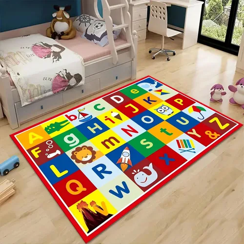 Vista 13 de Alfombras de área para niños, 3 x 4 pies, alfabeto, números y formas, alfombra de aprendizaje educativa para niños para sala de juegos, sala