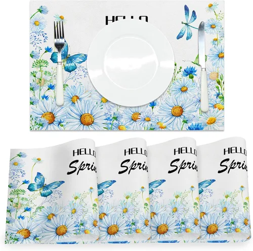 Vista 14 de AOFOTO Juego de 4 manteles individuales con estampado de flores silvestres coloridas, manteles individuales artísticos rectangulares modernos