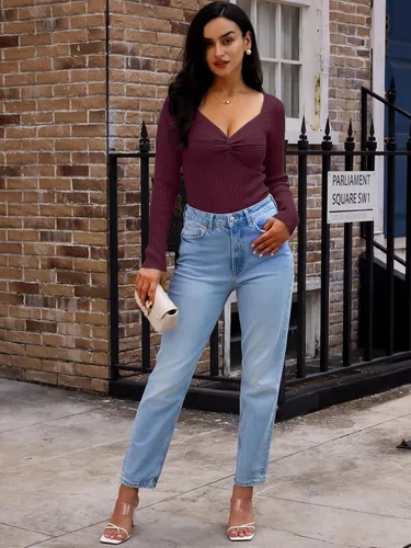 Vista 11 de LILLUSORY Ropa de otoño con nudo torcido 2025 para mujer, trajes de moda con parte superior acanalada de manga larga